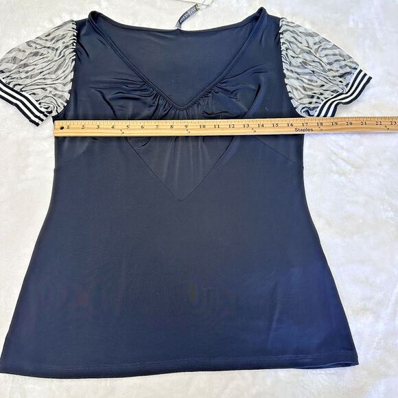 Pianurastudio Women's Black Chiffon Puff Sleeves V-Neck Blouse Top Sz 12/48 - Picture 11 of 12